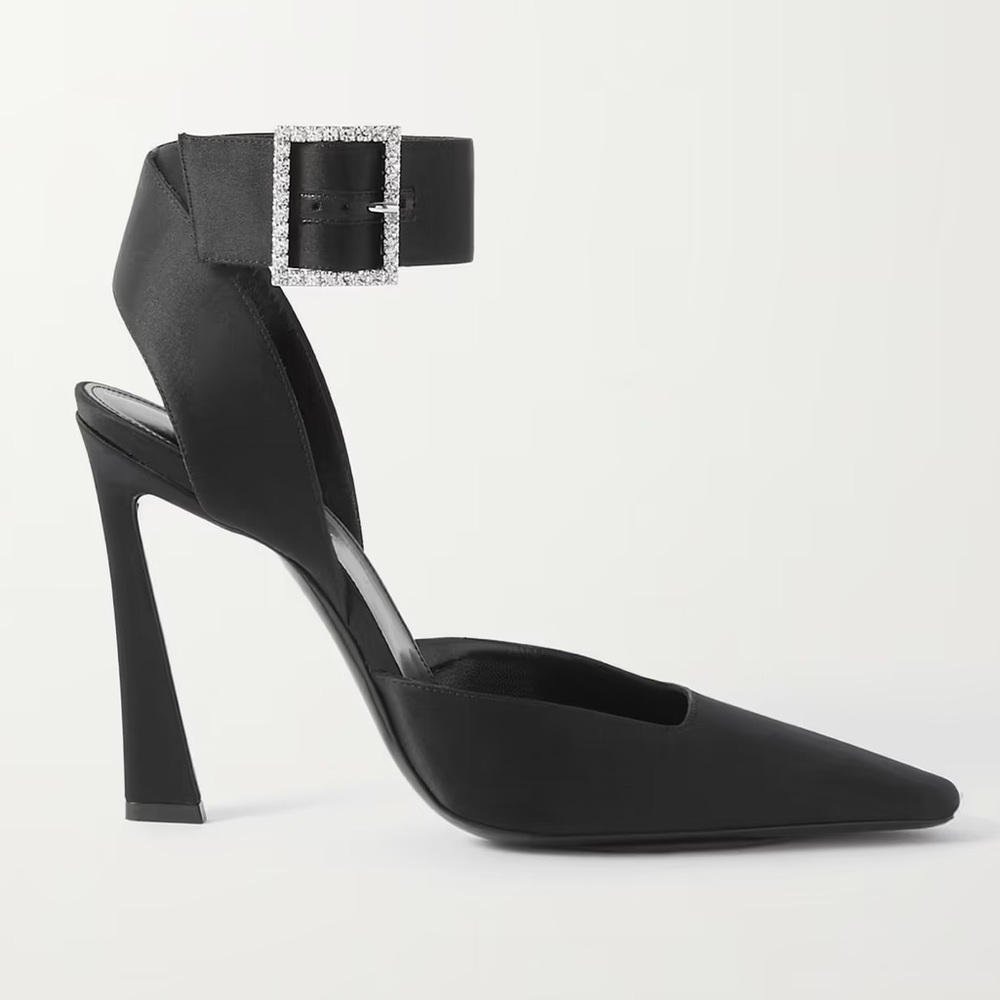 YSL Saint Laurent Slingback Satin Pumps & Rhinestone Buckle Size 39 NEW IN BOX!